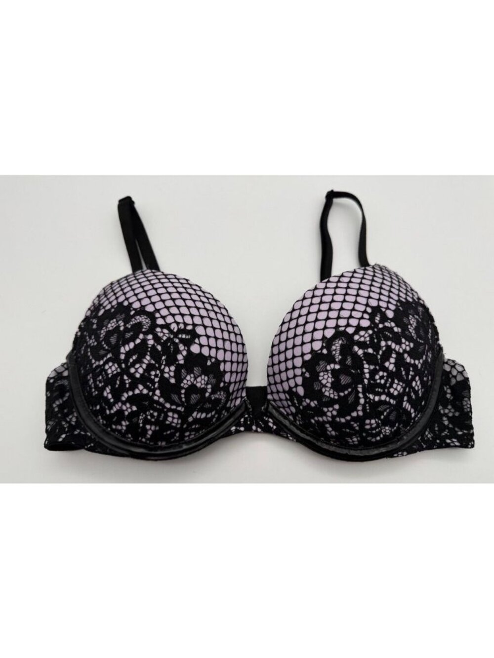 Victorias Secret Very Sexy Push-Up Bra Padded Black Purple Lace Overlay Size 34B